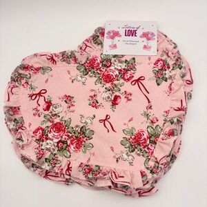 Letters of Love Valentine Set of 4 Pink Floral Heart Shape Placemats Ruffle Trim